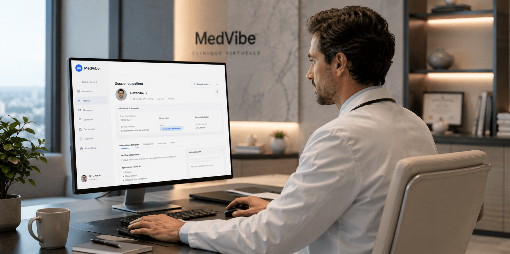 A licensed Canadian clinician reviewing a patient's request on the MedVibe platform